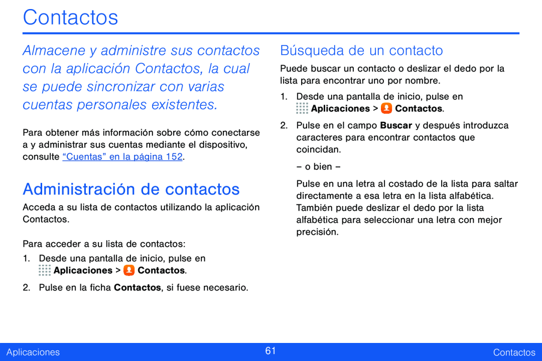 Búsqueda de un contacto Administración de contactos