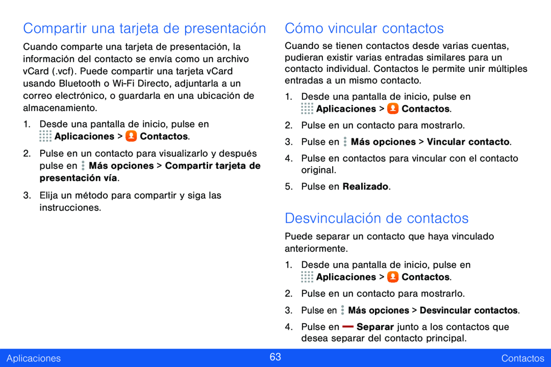 Desvinculación de contactos Galaxy Tab S 8.4 Verizon