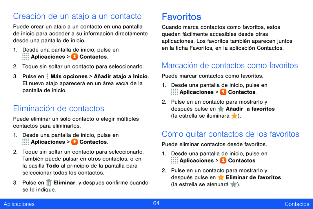 Creación de un atajo a un contacto Eliminación de contactos