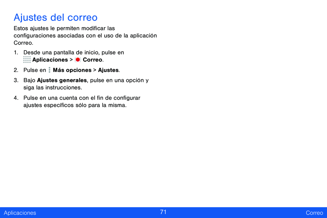 Ajustes del correo Galaxy Tab S 8.4 Verizon