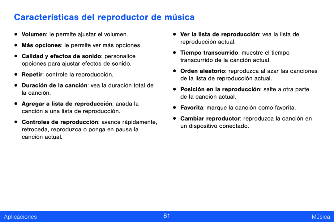 Características del reproductor de música