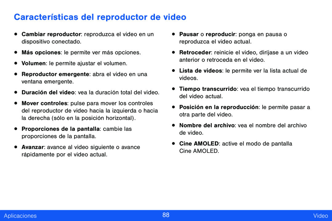 Características del reproductor de video