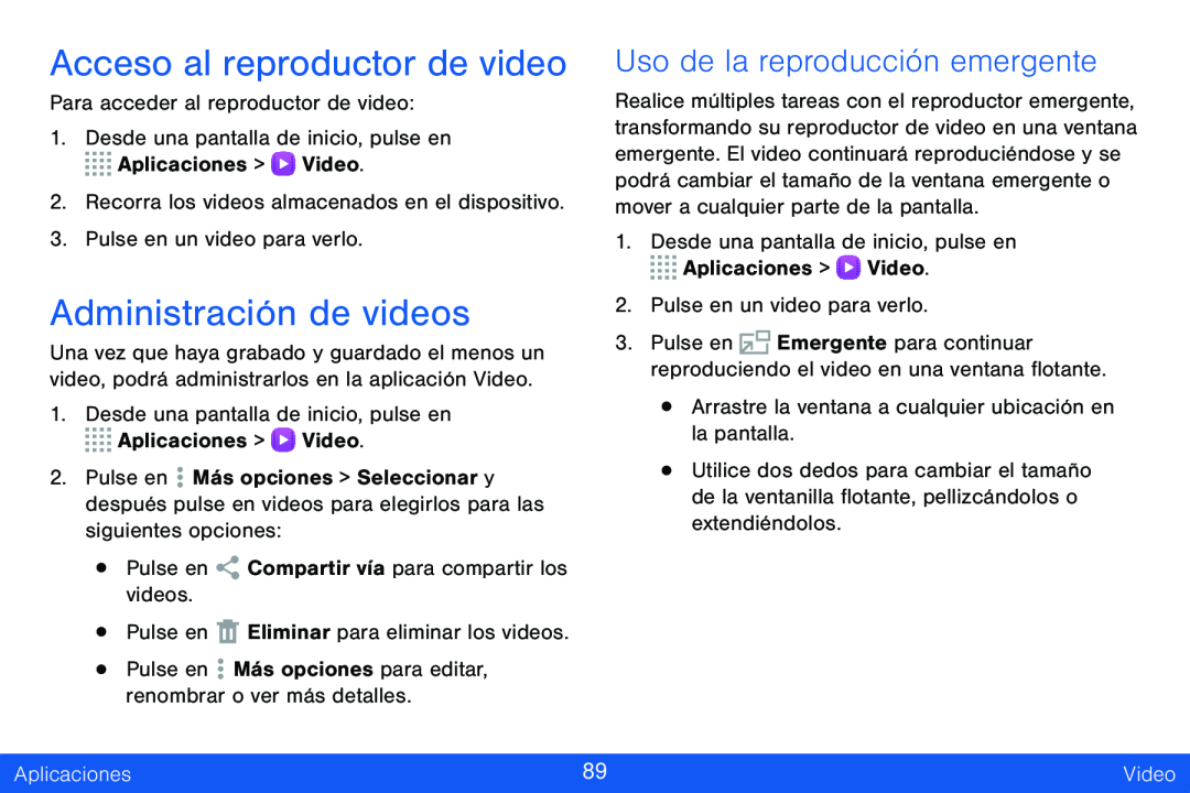 Administración de videos Galaxy Tab S 8.4 Verizon