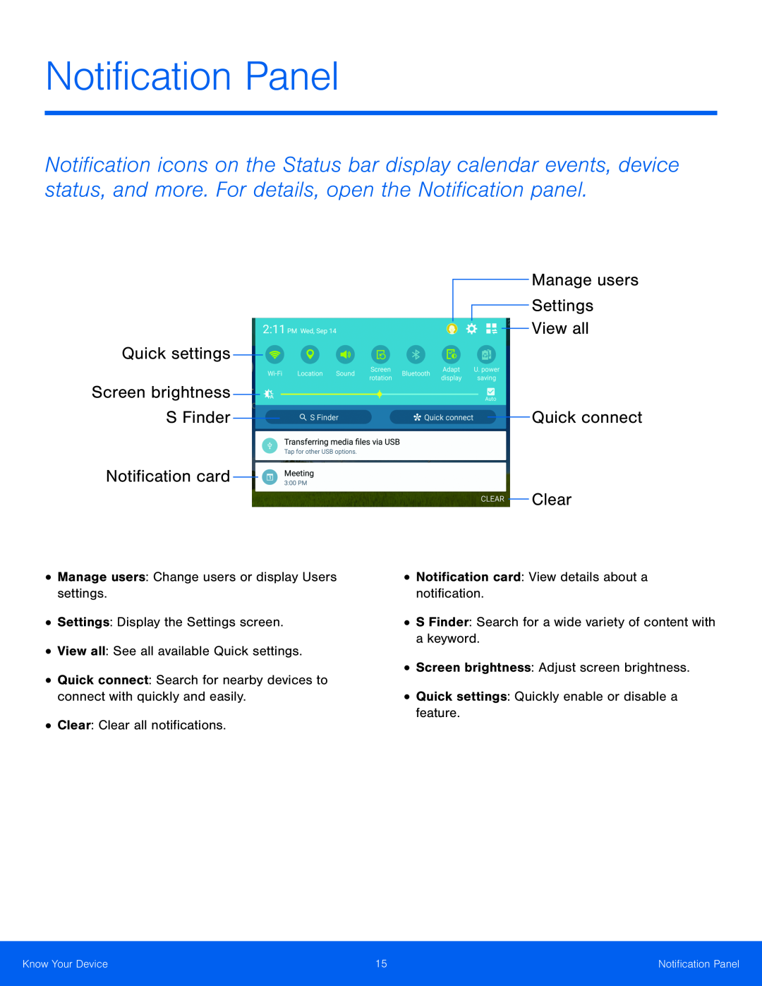 Quick settings Galaxy Tab S 8.4 Wi-Fi