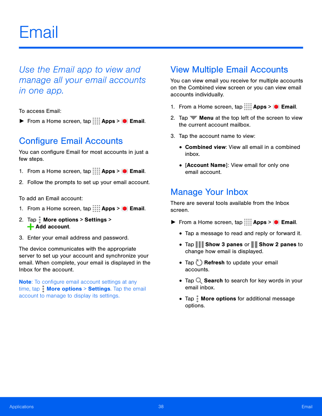 View Multiple Email Accounts Galaxy Tab S 8.4 Wi-Fi