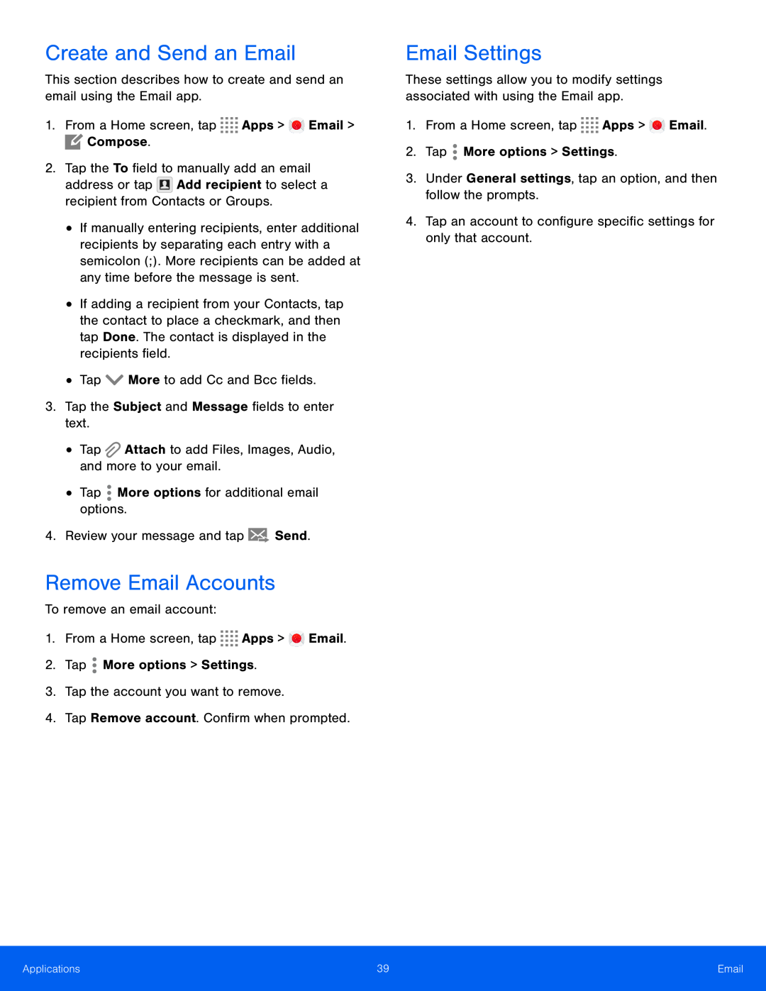 Create and Send an Email Remove Email Accounts