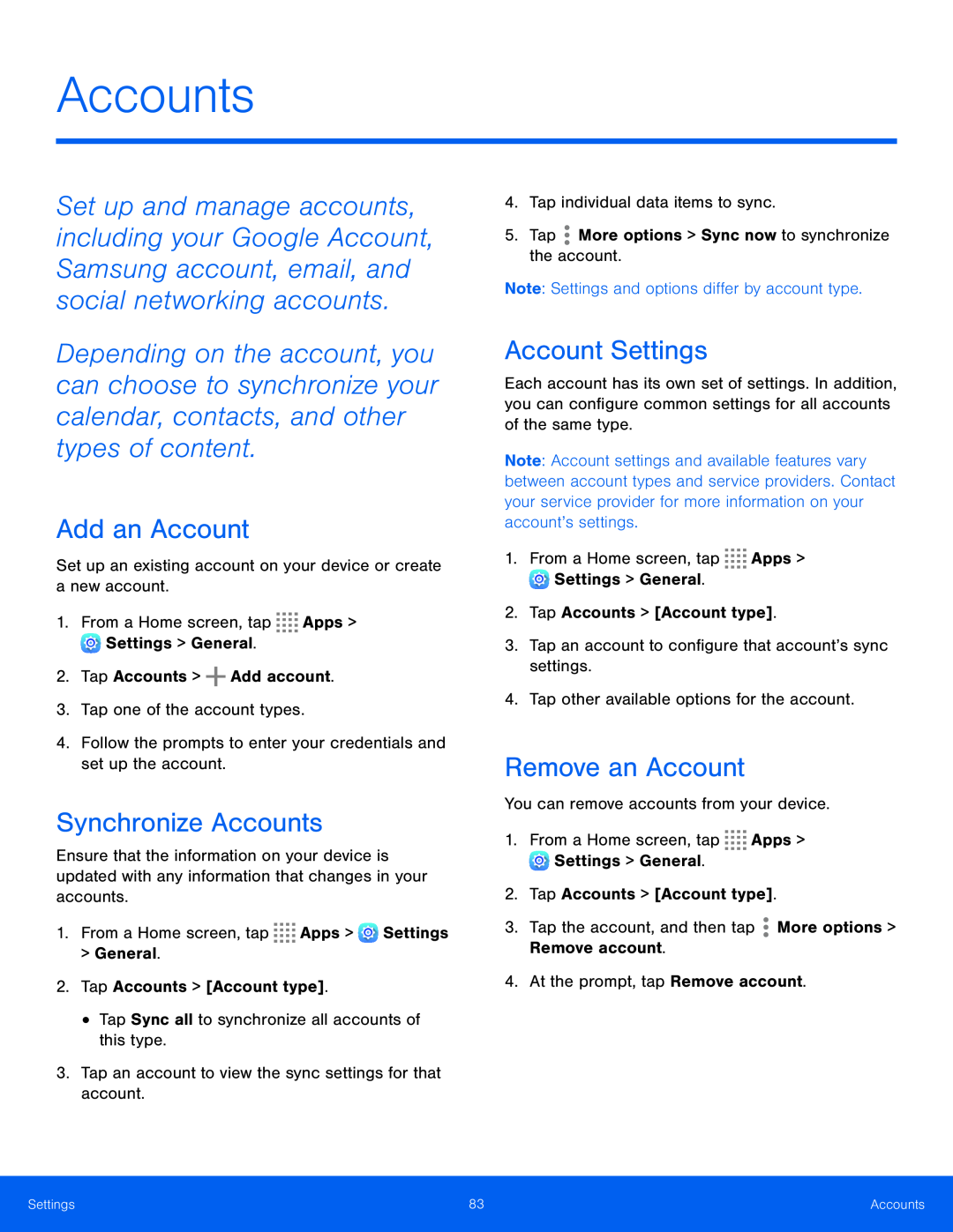 Add an Account Synchronize Accounts