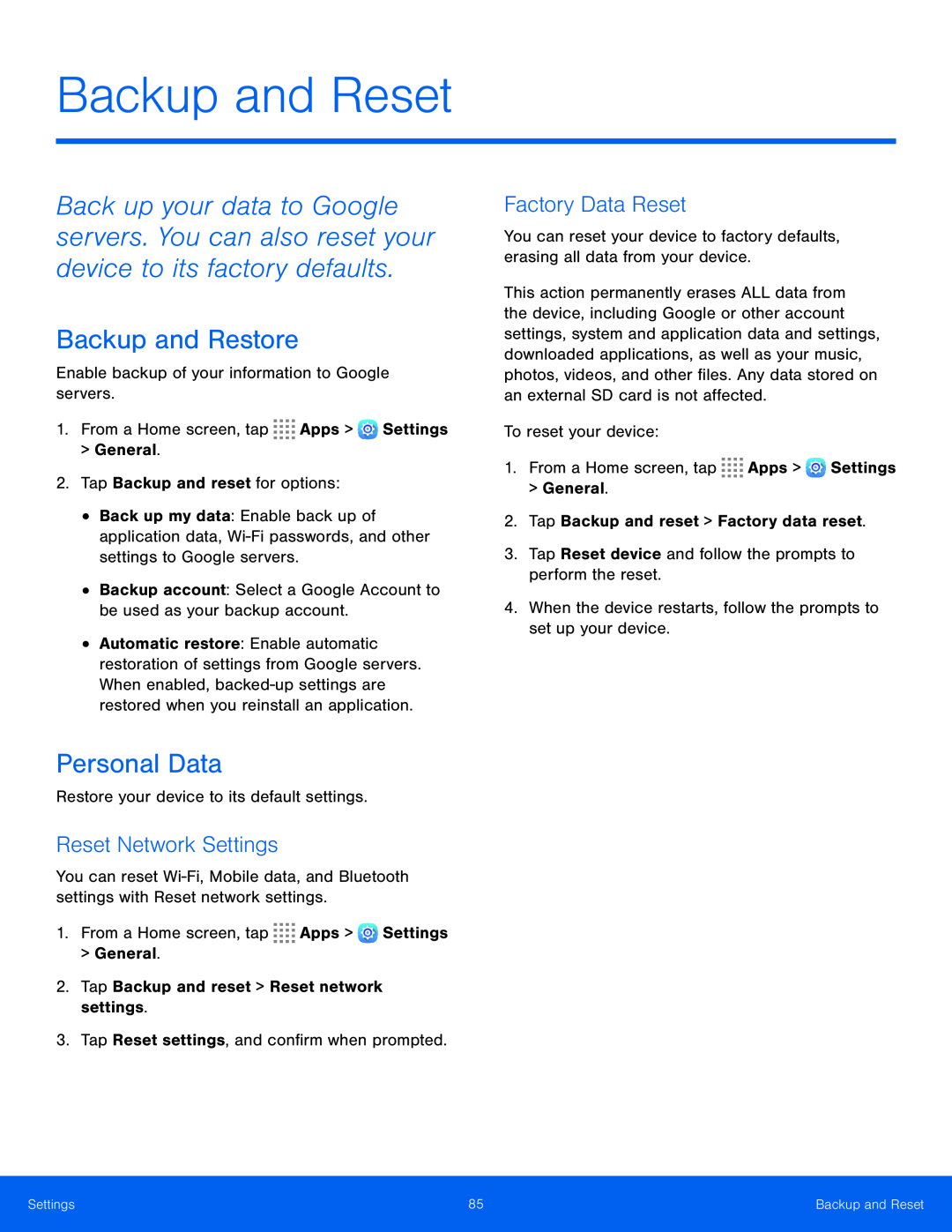 Reset Network Settings Factory Data Reset