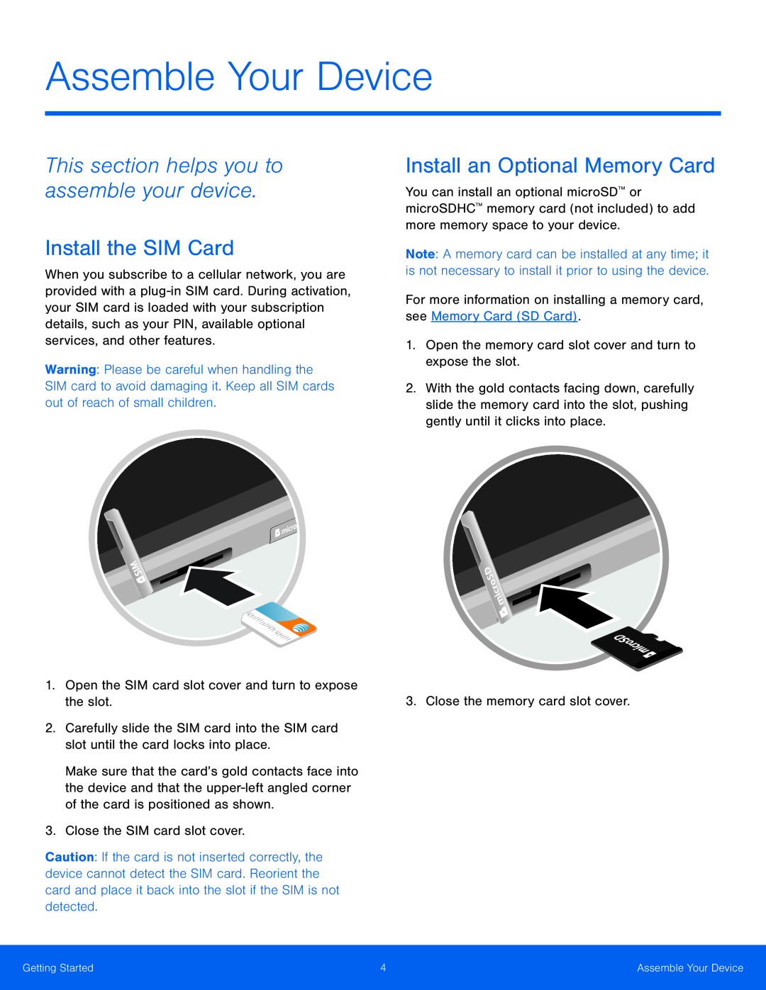 1.Open the SIM card slot cover and turn to expose the slot 3.Close the SIM card slot cover