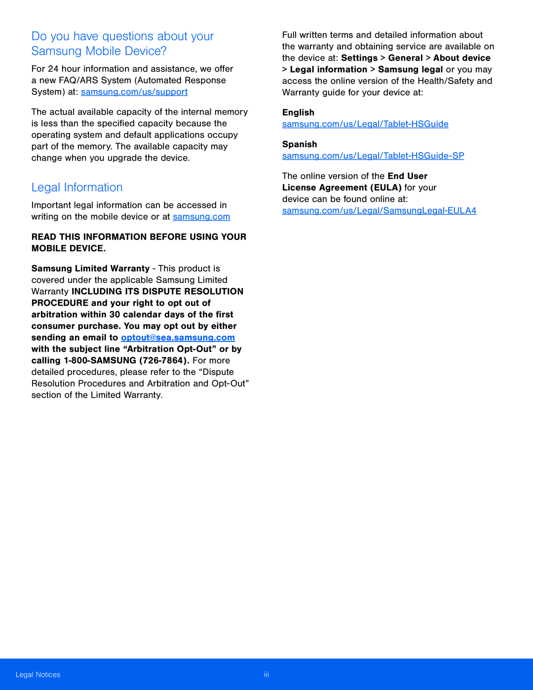 Legal Information Galaxy Tab S 8.4 AT&T