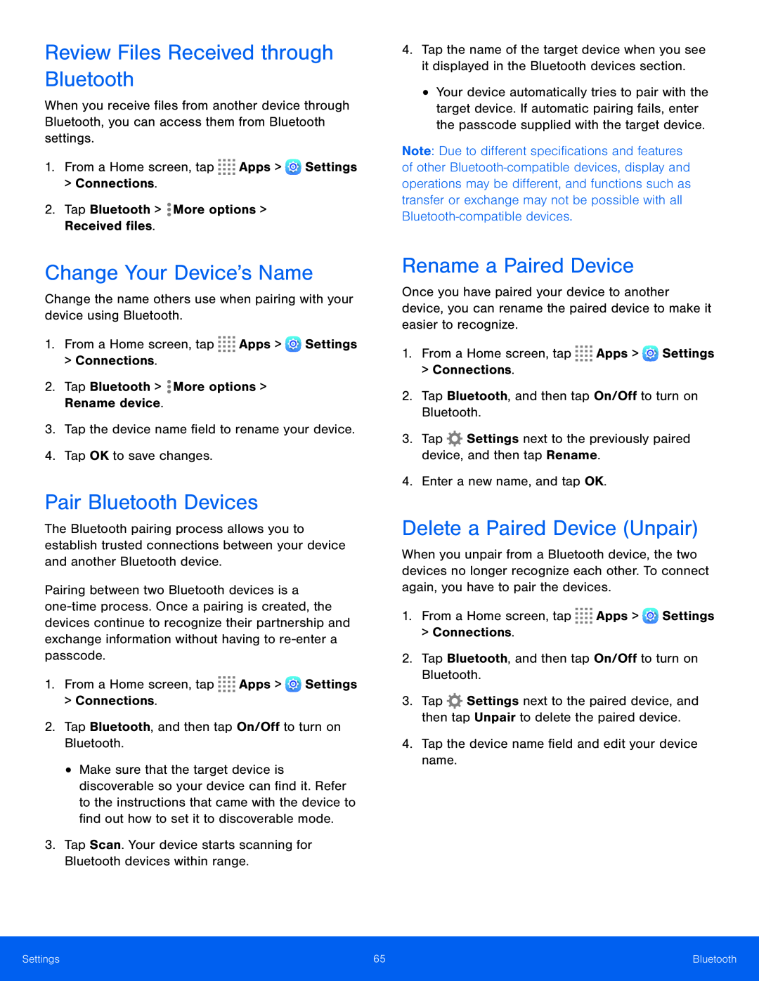 3.Tap Settings next to the previously paired device, and then tap Rename Galaxy Tab S 8.4 AT&T