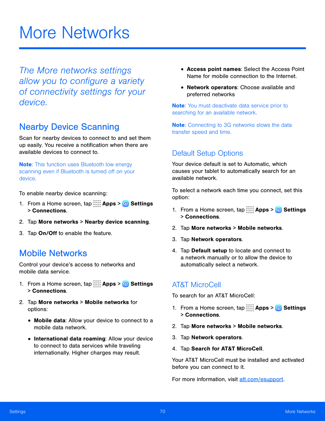 Default Setup Options AT&T MicroCell