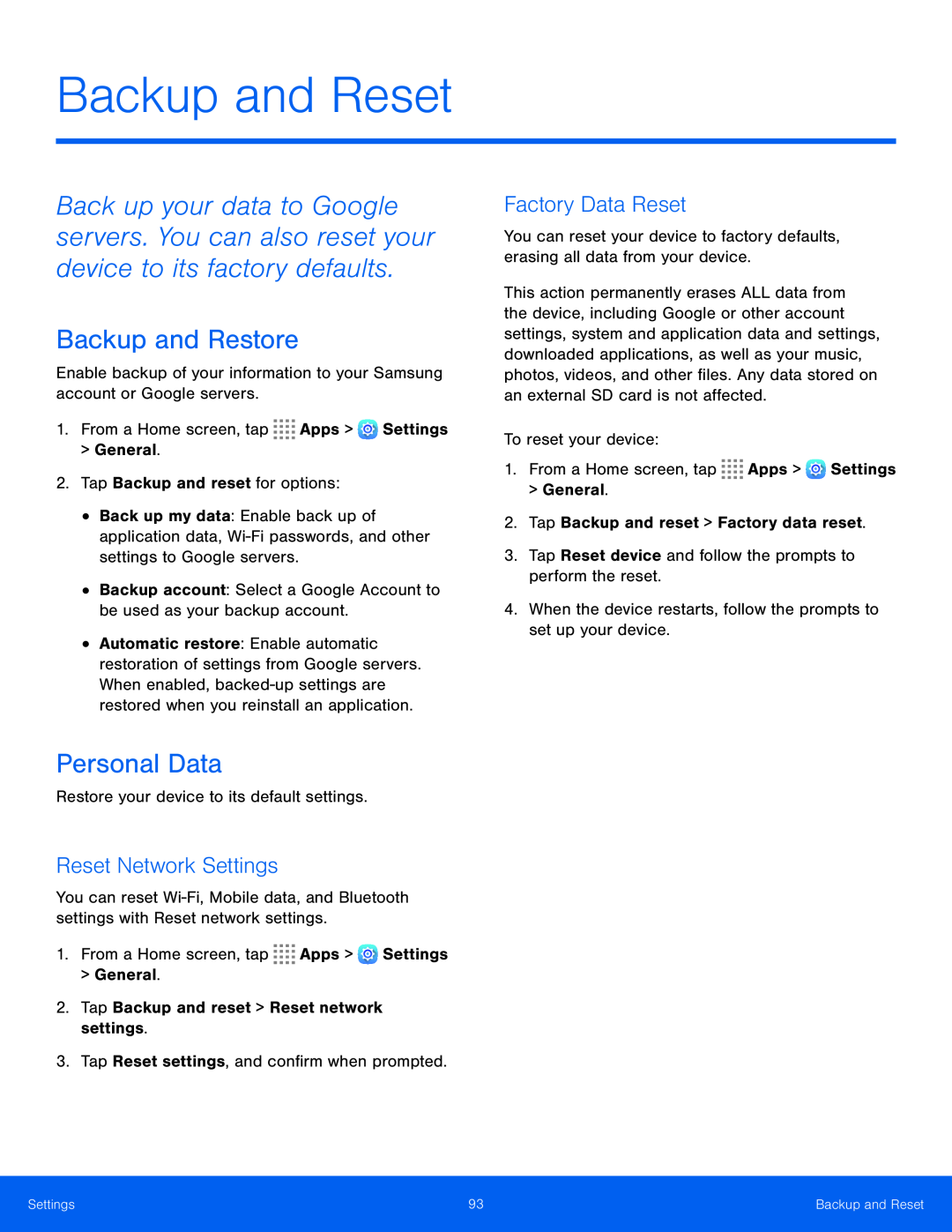 Reset Network Settings Factory Data Reset