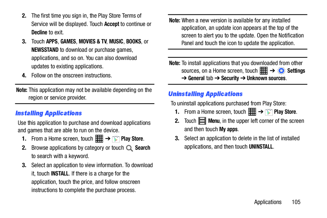 Uninstalling Applications Galaxy Tab Pro 10.1 Wi-Fi