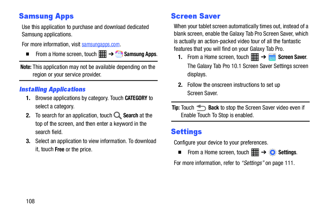 Settings Galaxy Tab Pro 10.1 Wi-Fi