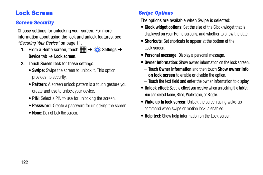 Swipe Options Galaxy Tab Pro 10.1 Wi-Fi