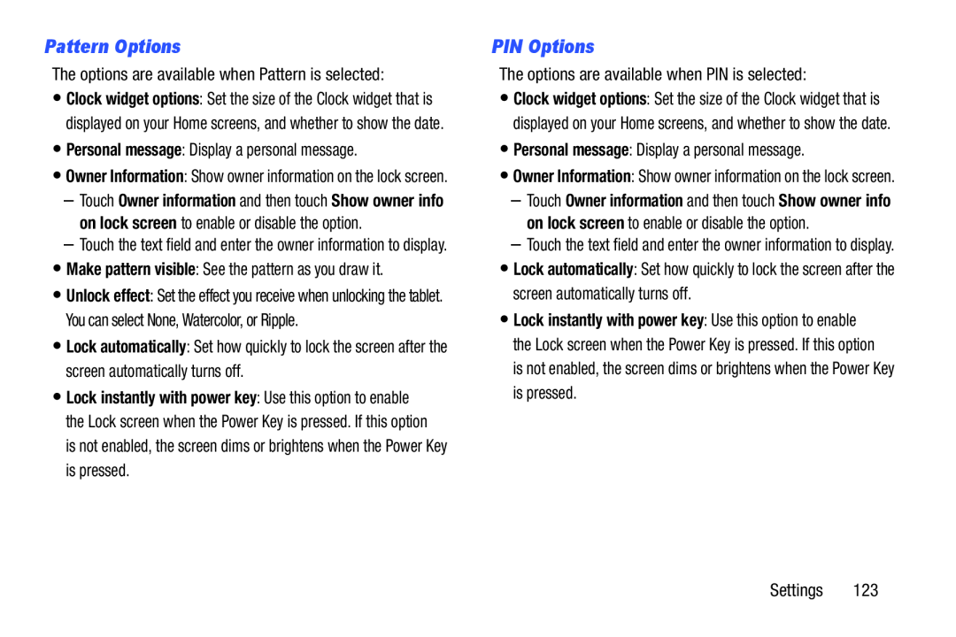 PIN Options Galaxy Tab Pro 10.1 Wi-Fi