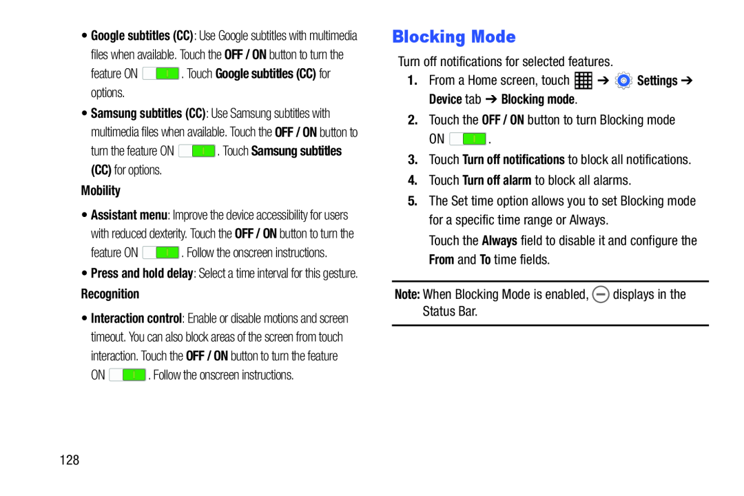 Blocking Mode Galaxy Tab Pro 10.1 Wi-Fi