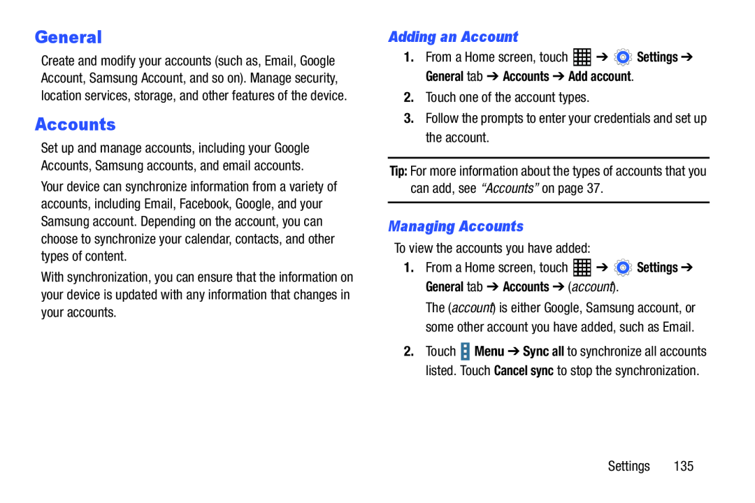 Managing Accounts Galaxy Tab Pro 10.1 Wi-Fi