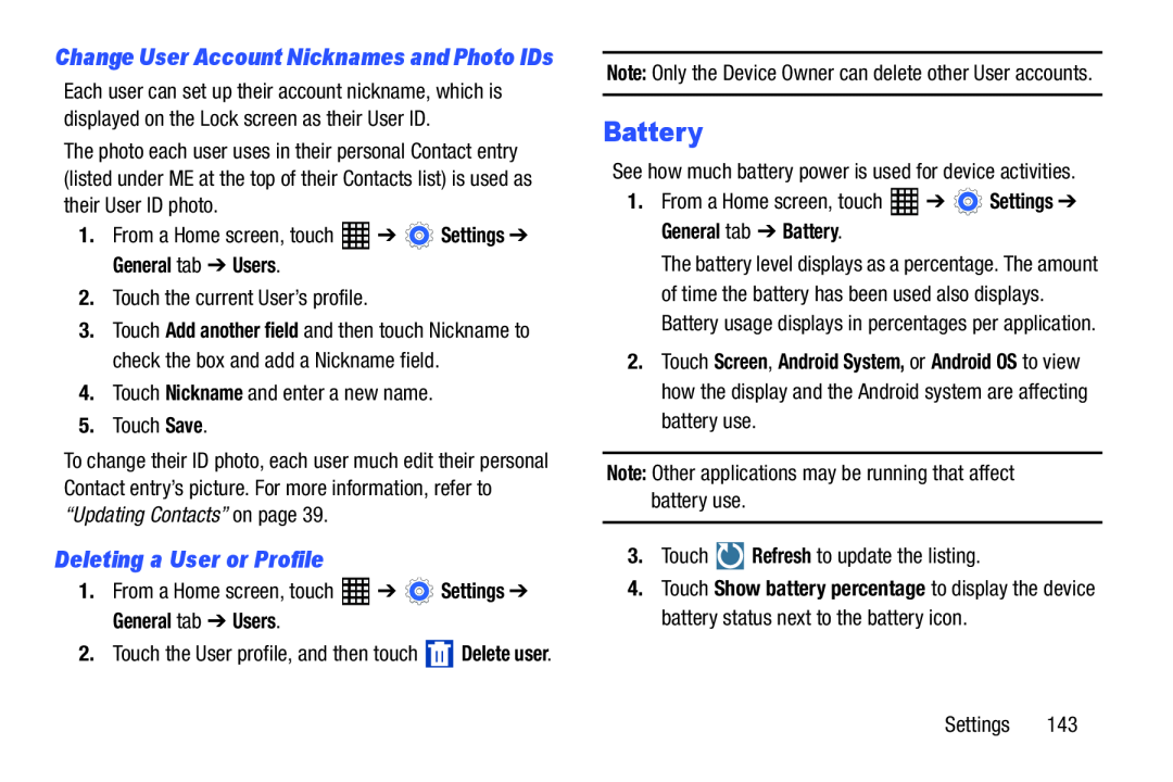 Deleting a User or Profile Galaxy Tab Pro 10.1 Wi-Fi