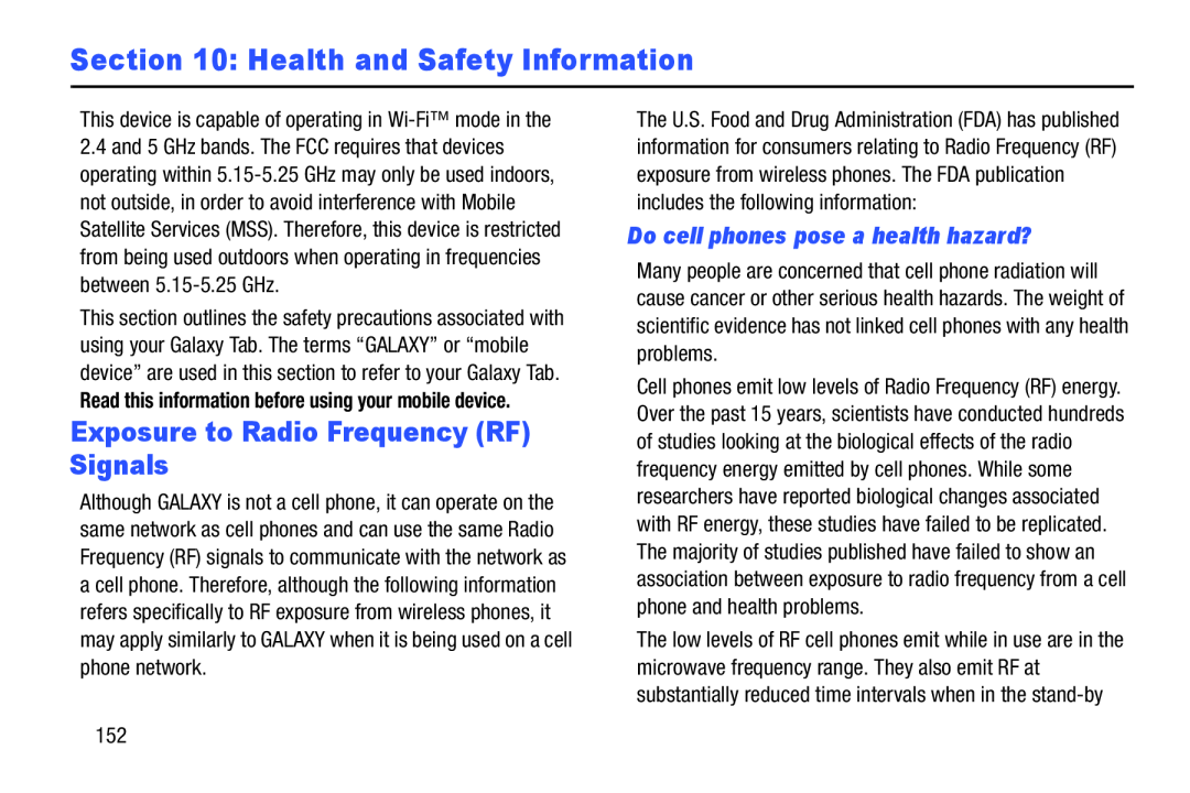 Section 10: Health and Safety Information Galaxy Tab Pro 10.1 Wi-Fi