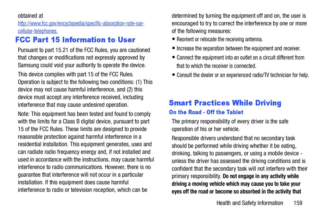 FCC Part 15 Information to User Smart Practices While Driving