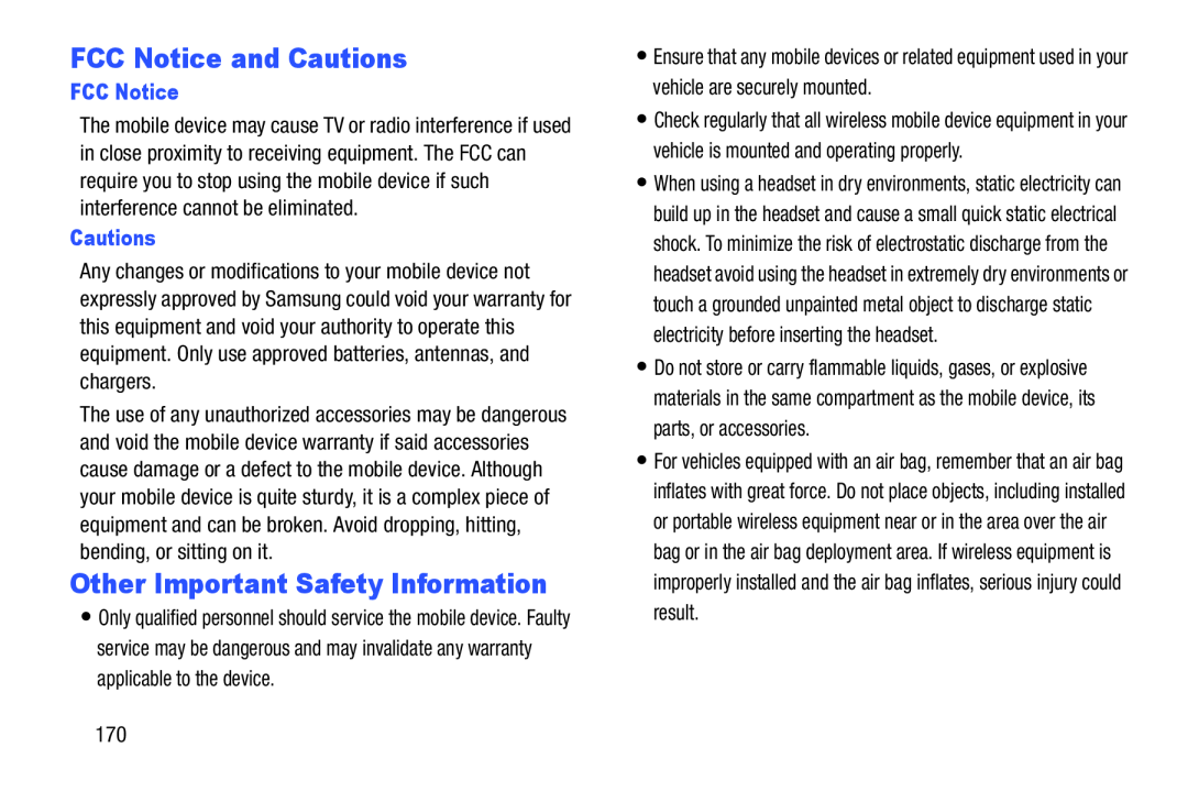 FCC Notice and Cautions Other Important Safety Information