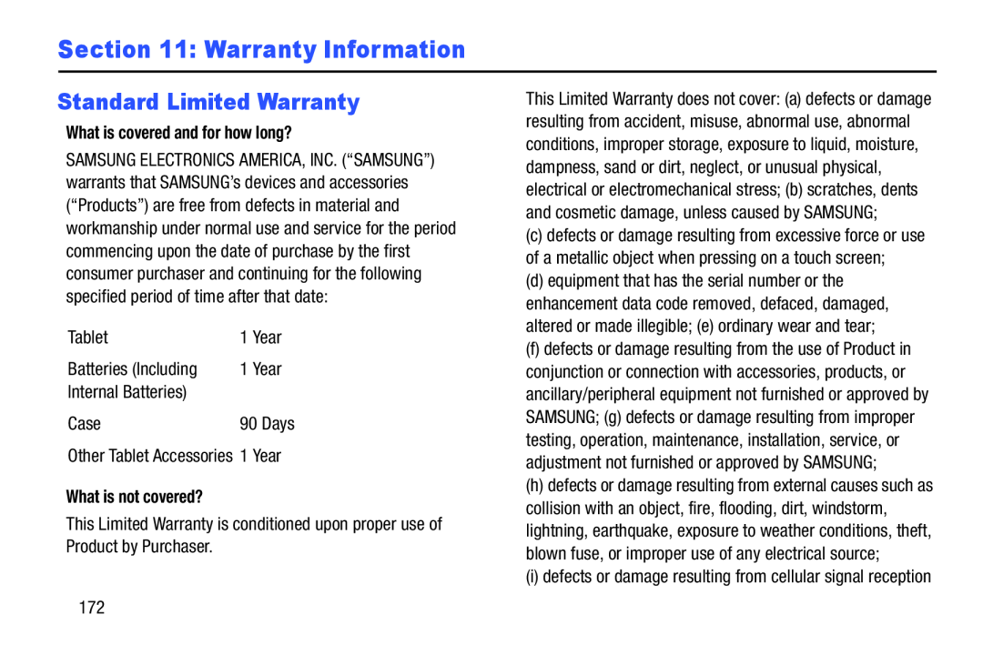 Standard Limited Warranty Galaxy Tab Pro 10.1 Wi-Fi