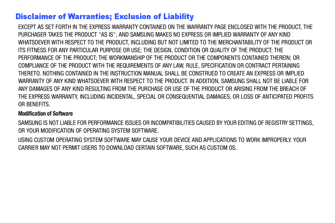 Disclaimer of Warranties; Exclusion of Liability Galaxy Tab Pro 10.1 Wi-Fi