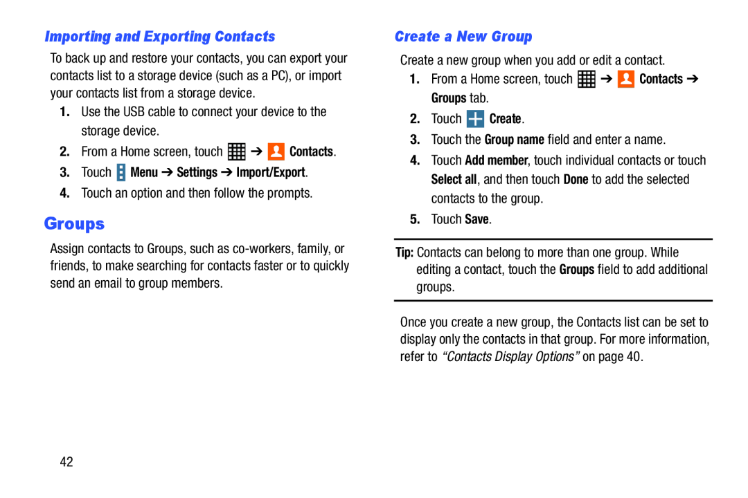 Importing and Exporting Contacts Create a New Group