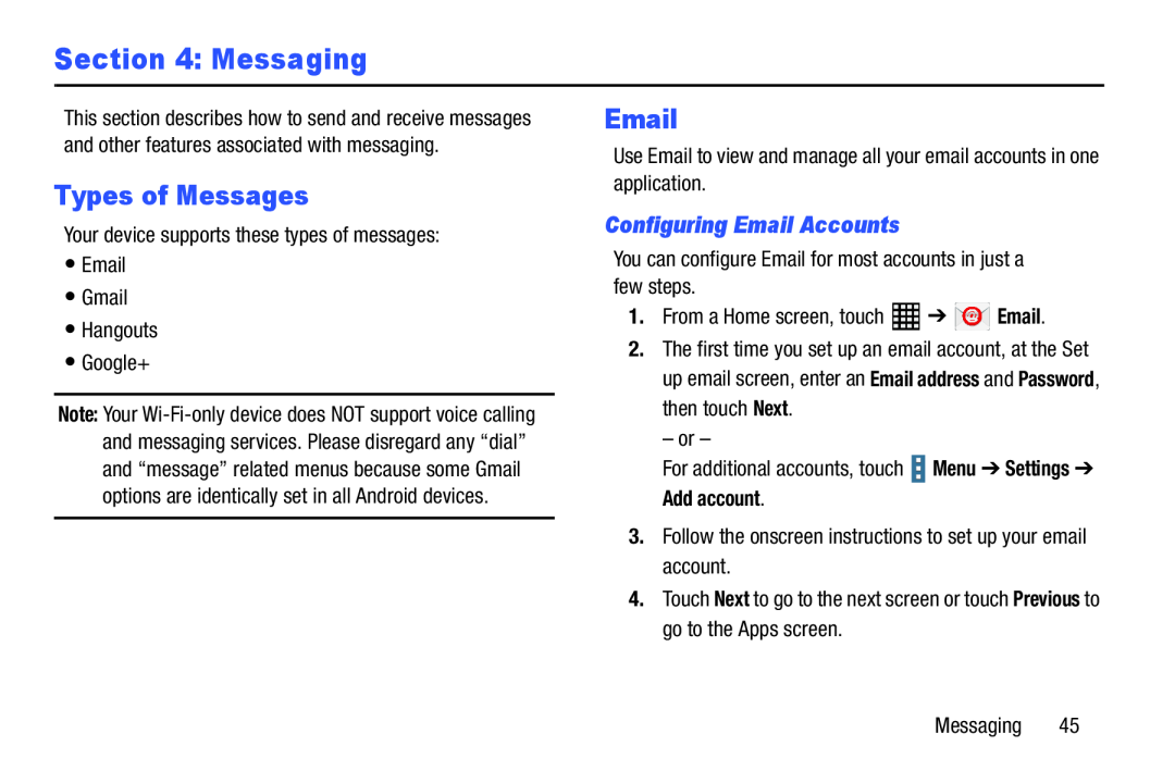 Types of Messages Galaxy Tab Pro 10.1 Wi-Fi