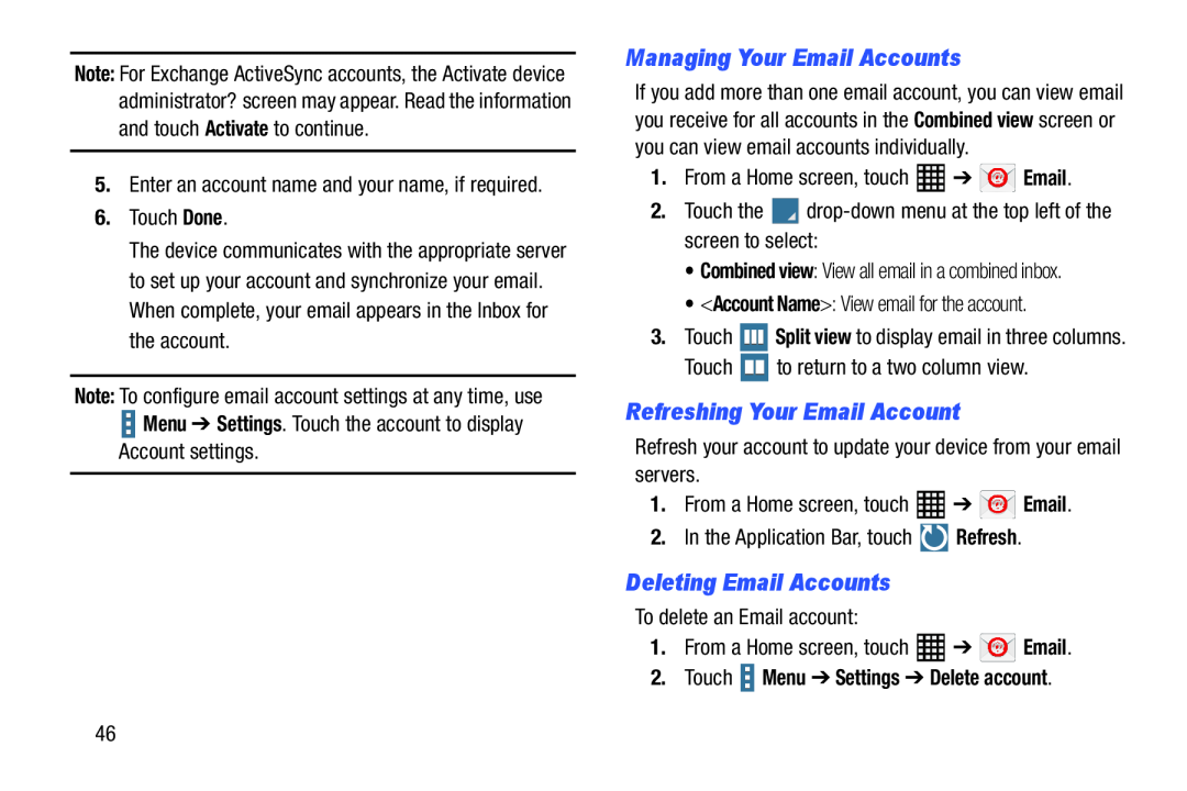 Managing Your Email Accounts Galaxy Tab Pro 10.1 Wi-Fi