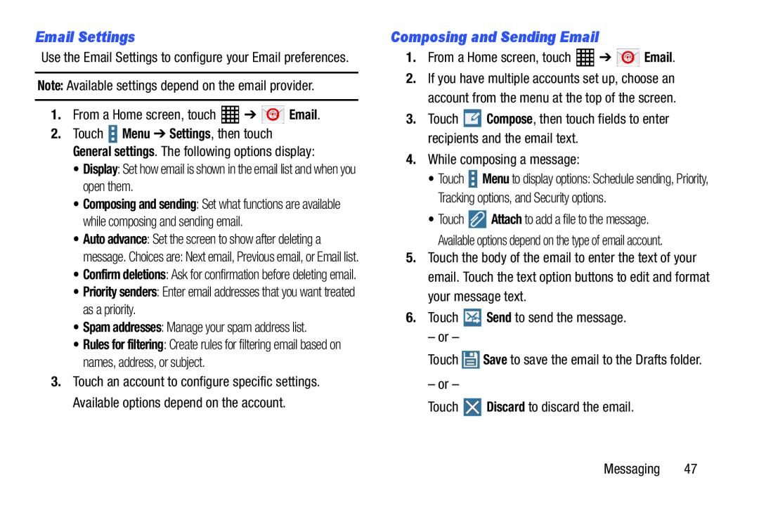 Email Settings Composing and Sending Email