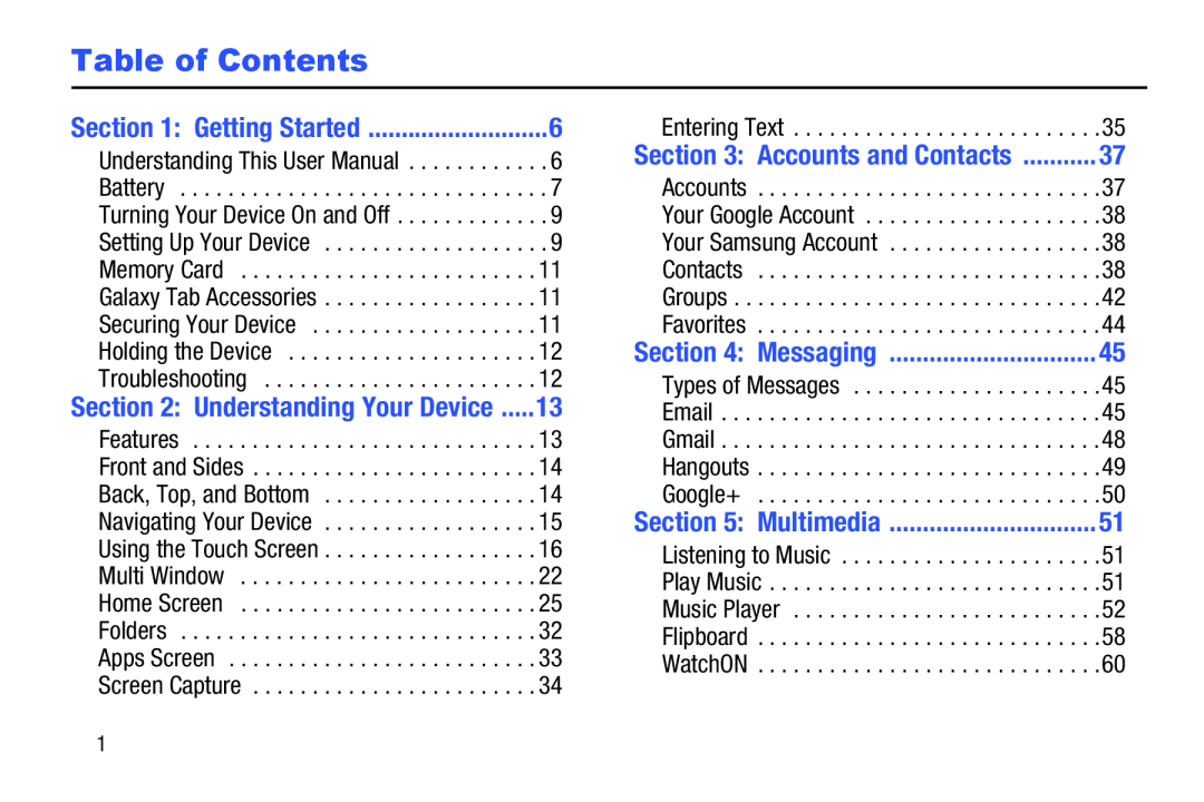 Table of Contents Galaxy Tab Pro 10.1 Wi-Fi