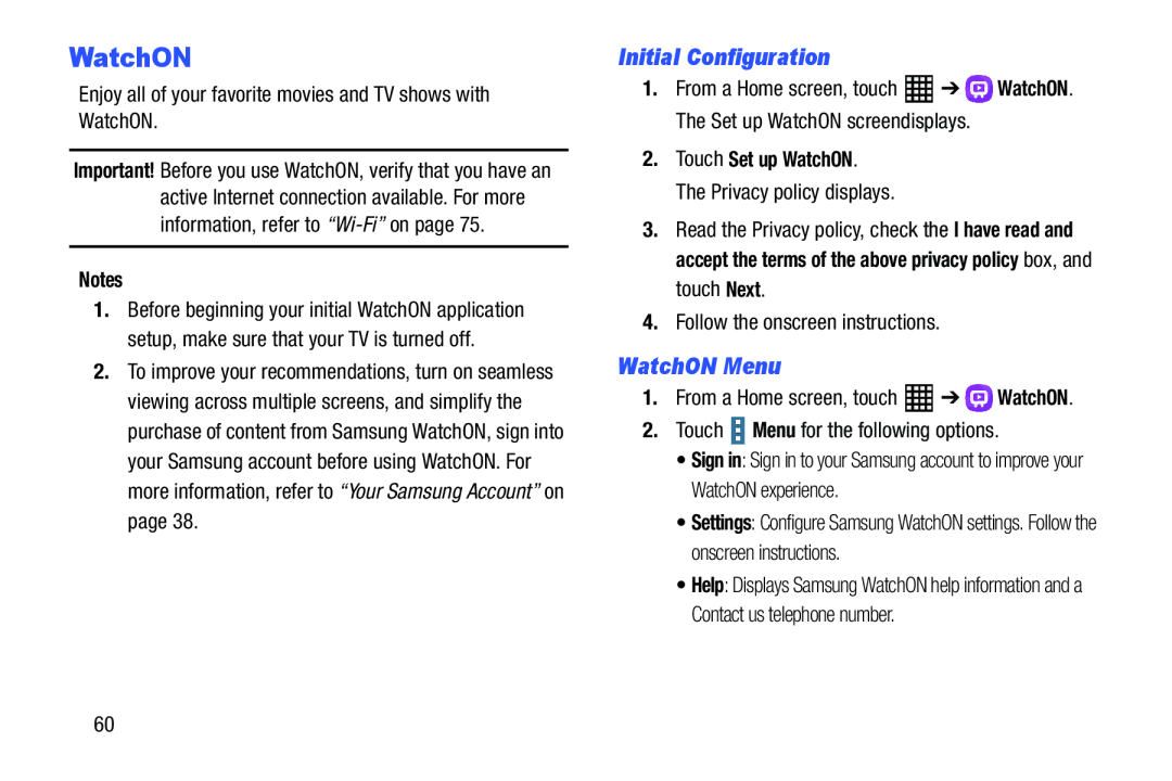 Initial Configuration WatchON Menu