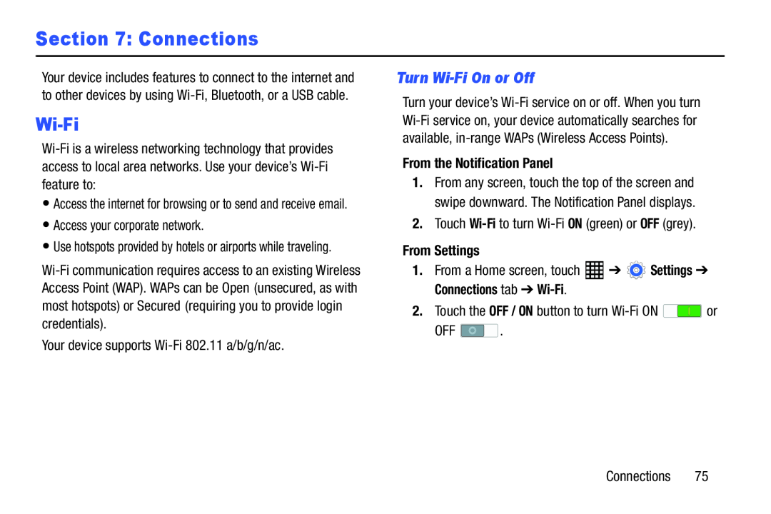 Section 7: Connections Galaxy Tab Pro 10.1 Wi-Fi