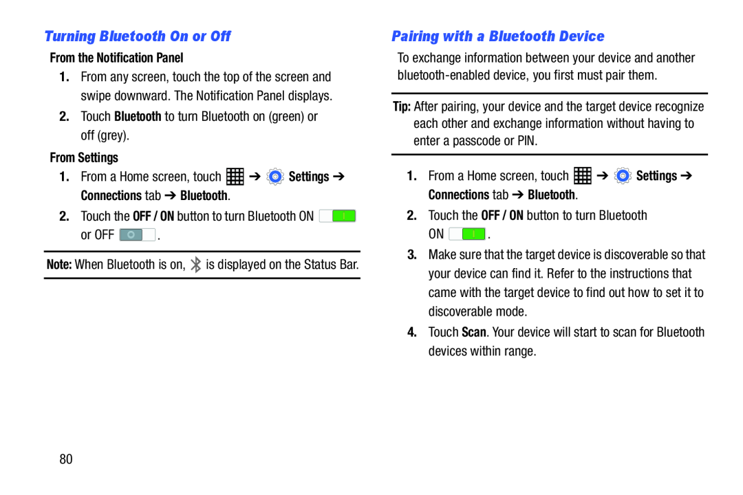 Turning Bluetooth On or Off Pairing with a Bluetooth Device