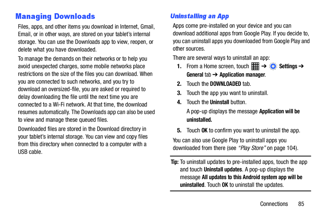 Managing Downloads Galaxy Tab Pro 10.1 Wi-Fi