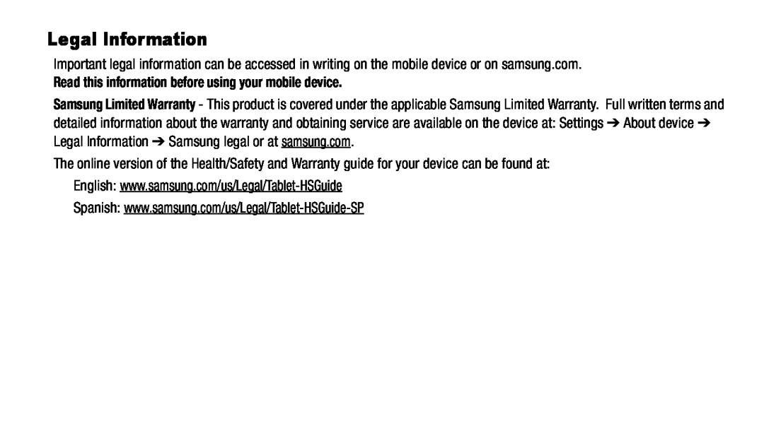 Legal Information Galaxy Tab 4 8.0 AT&T
