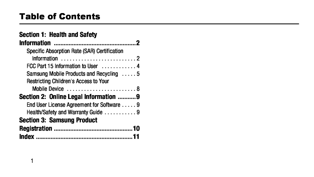 Table of Contents Galaxy Tab 4 8.0 AT&T