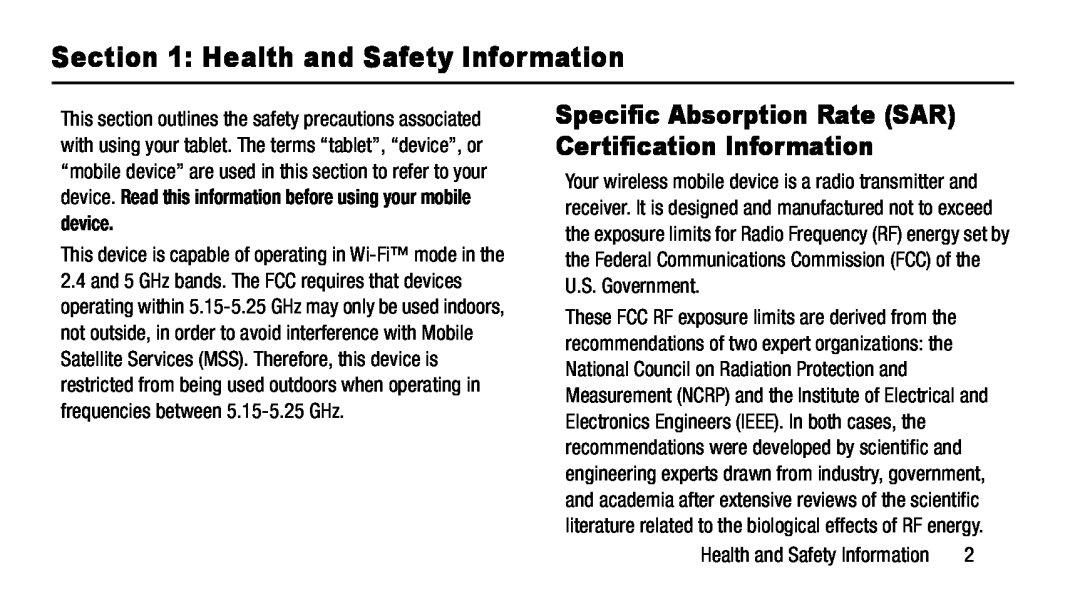 Section 1: Health and Safety Information Galaxy Tab 4 8.0 AT&T