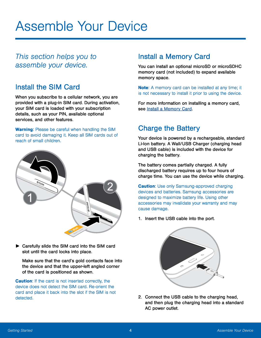 This section helps you to assemble your device Galaxy Tab 4 8.0 AT&T