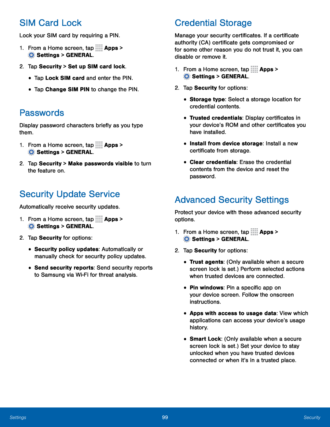 Advanced Security Settings Galaxy Tab 4 8.0 AT&T