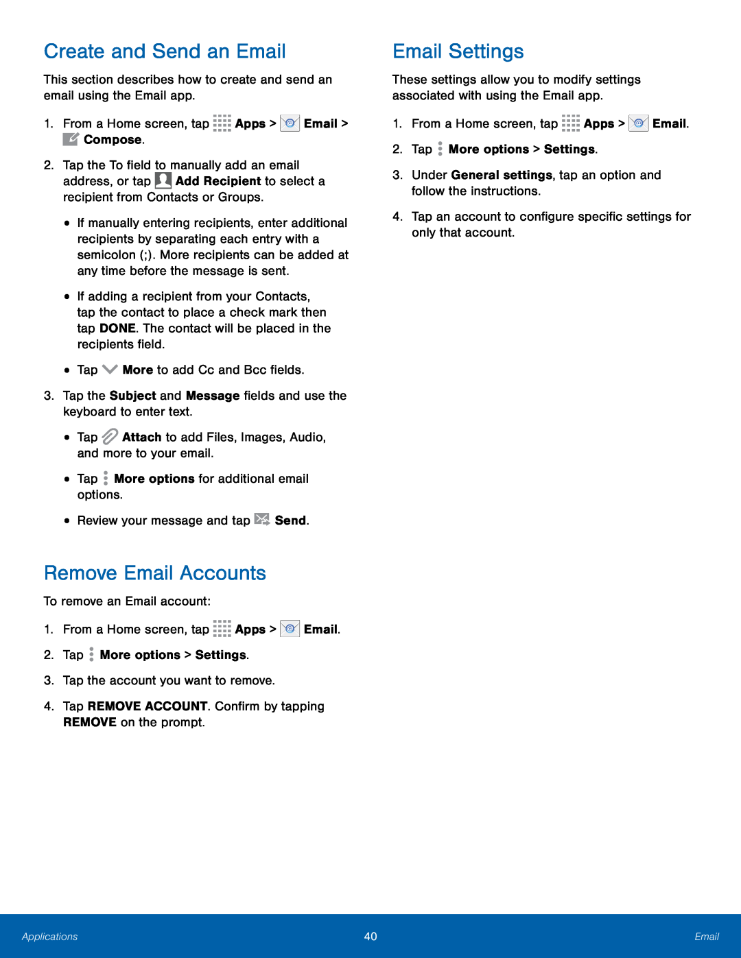 Create and Send an Email Remove Email Accounts