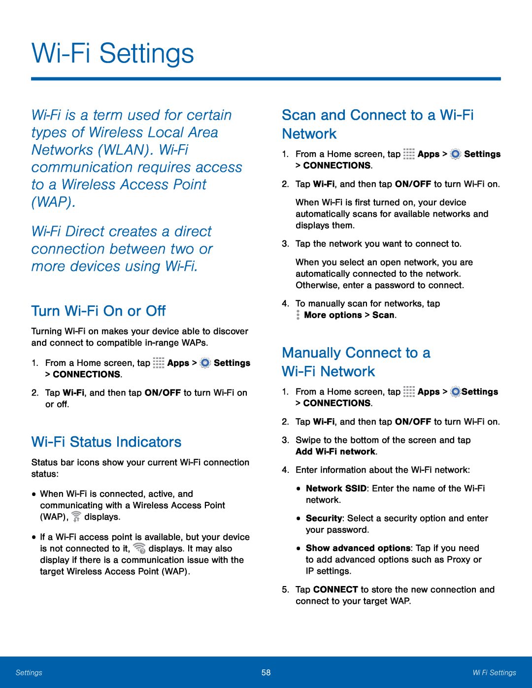 Turn Wi-FiOn or Off Wi-FiStatus Indicators