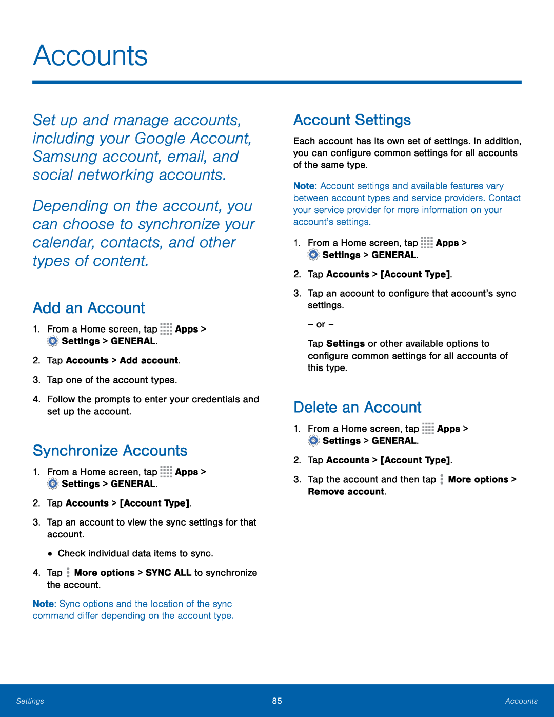 Add an Account Synchronize Accounts