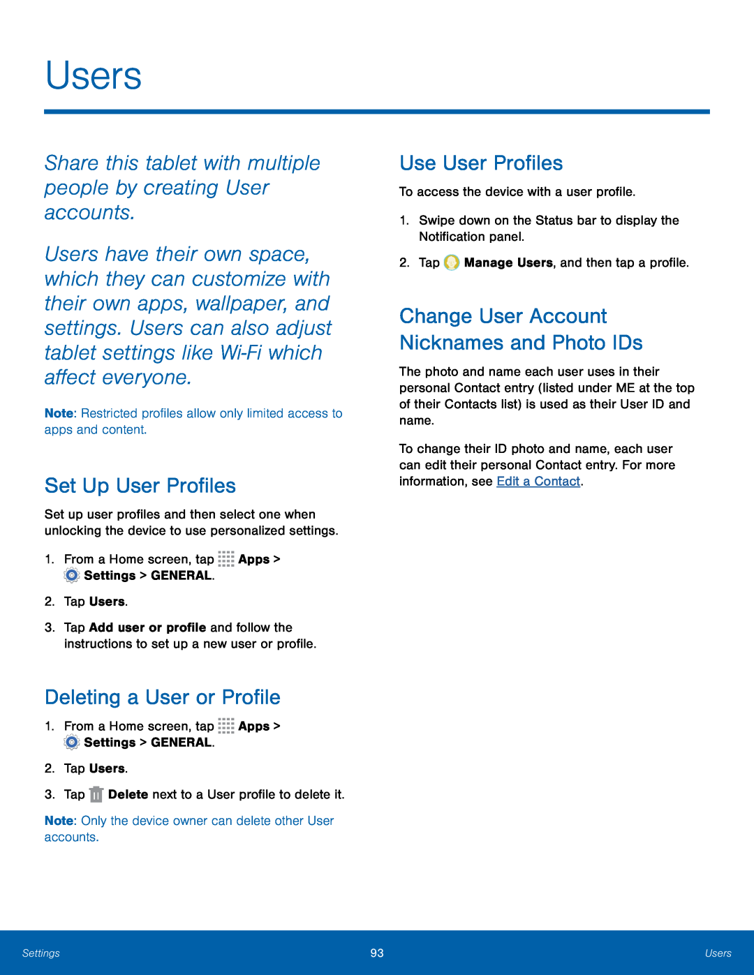 Use User Profiles Galaxy Tab 4 8.0 AT&T