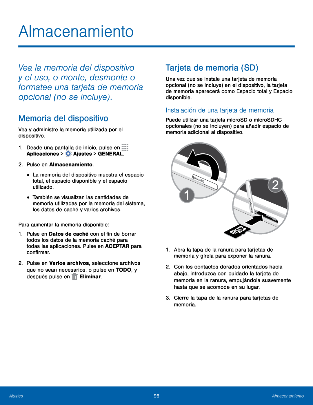 Instalación de una tarjeta de memoria Memoria del dispositivo