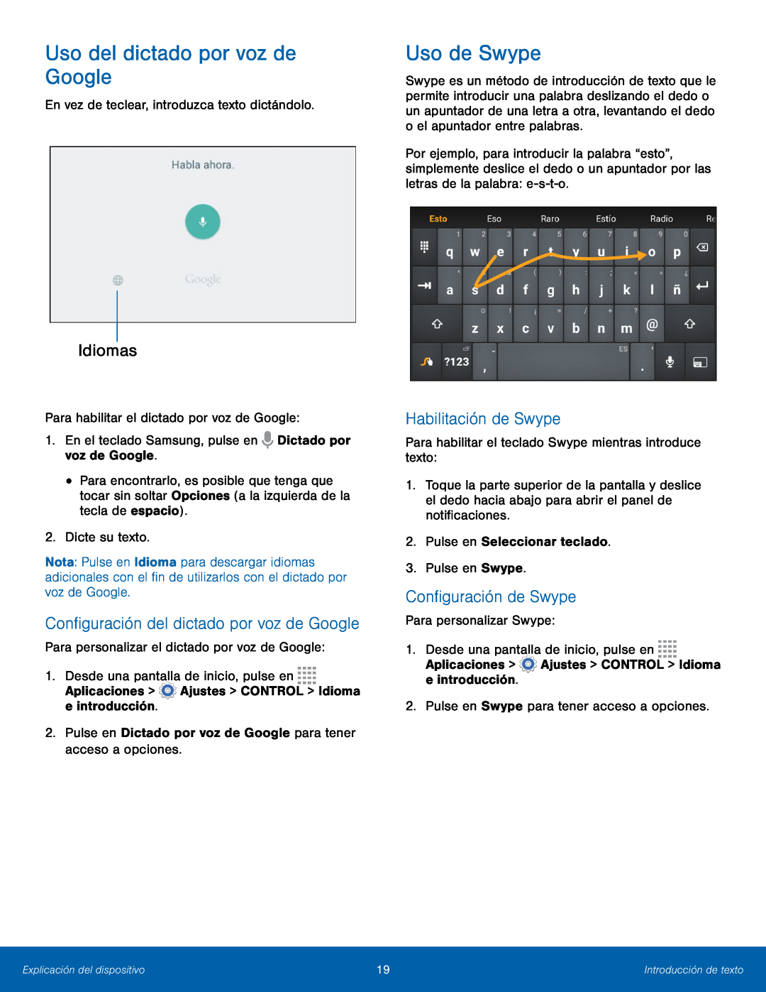 Idiomas Configuración del dictado por voz de Google