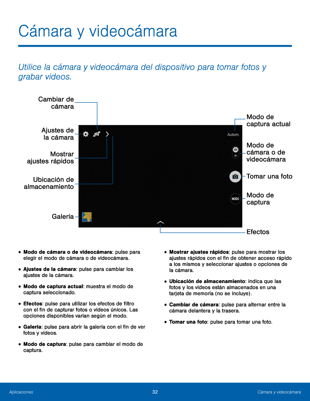 Cambiar de cámara Ajustes de la cámara